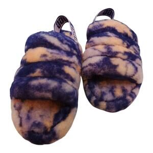UGG Fluff Yeah Women's Violet Marble Shearling Slide Open Toe Slippers Size 9